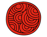 Disegno Mandala rotondo pitturato su pietroc