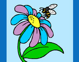 Disegno Margherita con ape  pitturato su blake