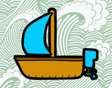 Disegno Barcaccia con vela pitturato su Gaiac
