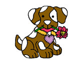 Disegno Puppy con un fiore in bocca pitturato su PARADISA