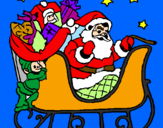 Disegno Babbo Natale alla guida della sua slitta pitturato su elisa