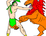 Disegno Gladiatore contro un leone pitturato su alfredo 