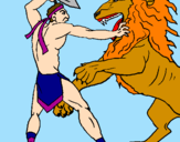 Disegno Gladiatore contro un leone pitturato su emanuele