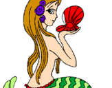Disegno Sirena e perla  pitturato su LUNA