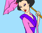 Disegno Geisha con parasole pitturato su titty