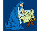 Disegno Nascita di Gesù Bambino pitturato su adsoax