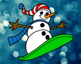 Disegno Pupazzo di neve discesa in snowboard pitturato su Gabriel07