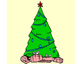 Disegno Abete con decorazioni natalizie  pitturato su silvia