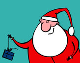 Disegno Babbo Natale con un regalo pitturato su chiarettaX