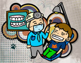 Disegno Dentista con paziente pitturato su chiarettaX
