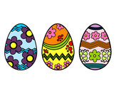 Disegno Tre uovo di Pasqua pitturato su camillotta