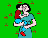 Disegno Bacio materno  pitturato su Sandro