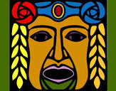 Disegno Maschera Maya pitturato su cicognetto