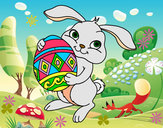 Disegno Coniglio con uovo di Pasqua pitturato su Tenesee