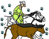 Disegno Cowboy e mucca  pitturato su jacopino