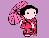 Disegno Geisha con ombrello pitturato su Nikolette