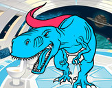 Disegno Tyrannosaurus Rex arrabbiata pitturato su coretto