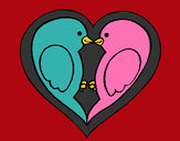 Disegno Uccellini innamorati  pitturato su bella2002