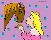Disegno Principessa e cavallo  pitturato su coccinella