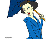 Disegno Geisha con parasole pitturato su lovemeli