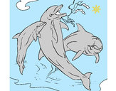 Disegno Delfini che giocano  pitturato su marco04
