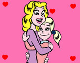 Disegno Madre e figlia abbracciate pitturato su marco04