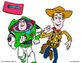 Disegno Buzz e Woody pitturato su katie