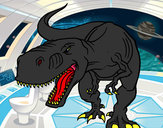 Disegno Tyrannosaurus Rex arrabbiata pitturato su Godzilla