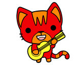Disegno Gatto chitarrista pitturato su lauralalla