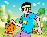 Disegno Giovane giocatore di basket pitturato su fede1011
