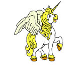 Disegno Unicorno con le ali  pitturato su francesc