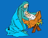 Disegno Nascita di Gesù Bambino pitturato su giorgina