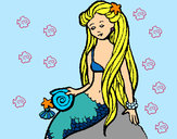 Disegno Sirena con la conchiglia  pitturato su ale04