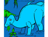Disegno Dinosauro che mangia  pitturato su savatore