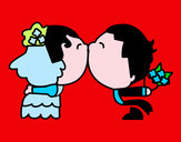 Disegno Sposi bacio pitturato su Monci