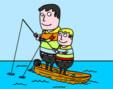 Disegno Padre e figlio di pesca pitturato su scuolarocc