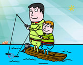 Disegno Padre e figlio di pesca pitturato su scuolarocc