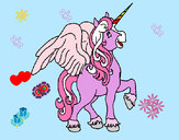 Disegno Unicorno con le ali  pitturato su cadriana