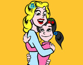 Disegno Madre e figlia abbracciate pitturato su scuolarocc