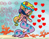 Disegno Sirena con una Conchiglia di mare  pitturato su matgia