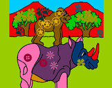 Disegno Rinoceronte e scimmietta  pitturato su GABRIEL17