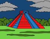 Disegno Piramide di Chichén Itzá pitturato su sarag