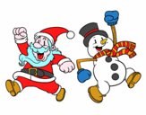 Babbo Natale e il pupazzo di neve di salto