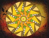 Disegno Mandala sole triangolare pitturato su gaga