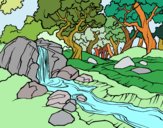Disegno Paesaggio della foresta con un fiume pitturato su alessia07