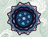 Disegno Mandala con forma di ruota pitturato su gaga