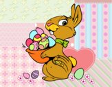 Disegno Coniglietto con uovo di Pasqua pitturato su gaga