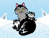Disegno Mamma gatta e gattini pitturato su gaga