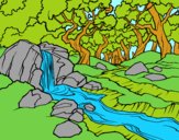 Disegno Paesaggio della foresta con un fiume pitturato su Achille