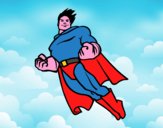 Disegno Superman in volo pitturato su Mathias